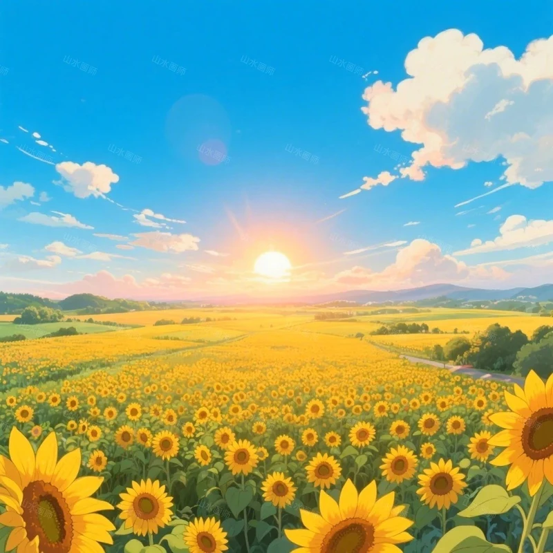 ảnh anime hoa hướng dương buổi chiều hoàng hôn
