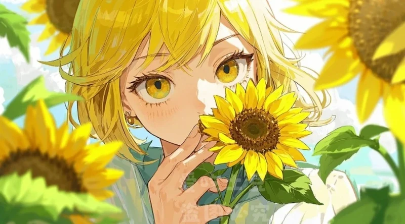ảnh anime hoa hướng dương toả sáng lung linh
