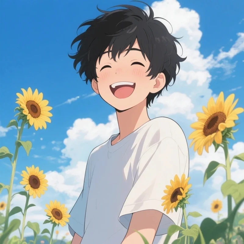 ảnh anime hoa hướng dương trong nắng
