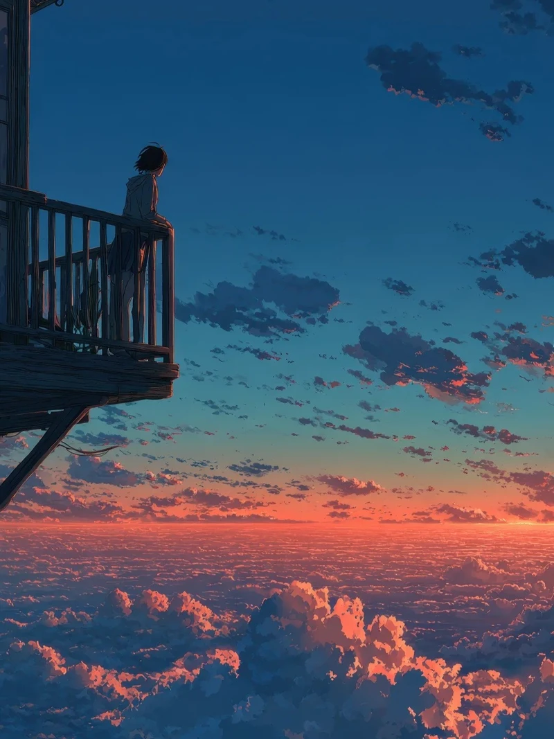 ảnh anime hoàng hôn bên cửa sổ