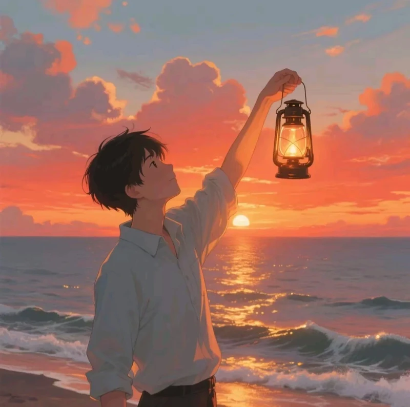 ảnh anime hoàng hôn màu cam rực rỡ