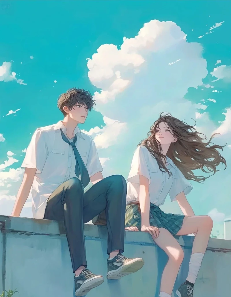 ảnh anime học sinh với mái tóc dài