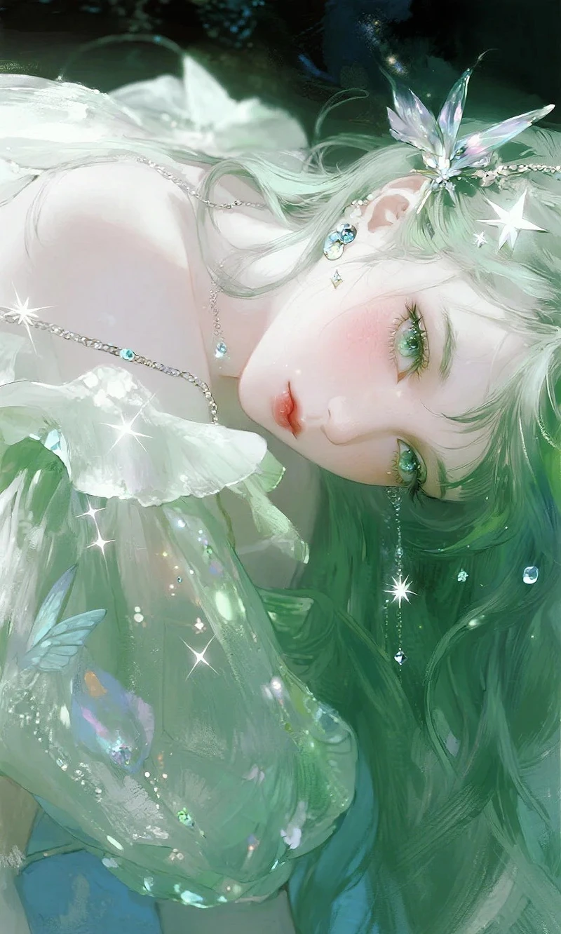 ảnh anime màu xanh lá cây phong cách hiện đại