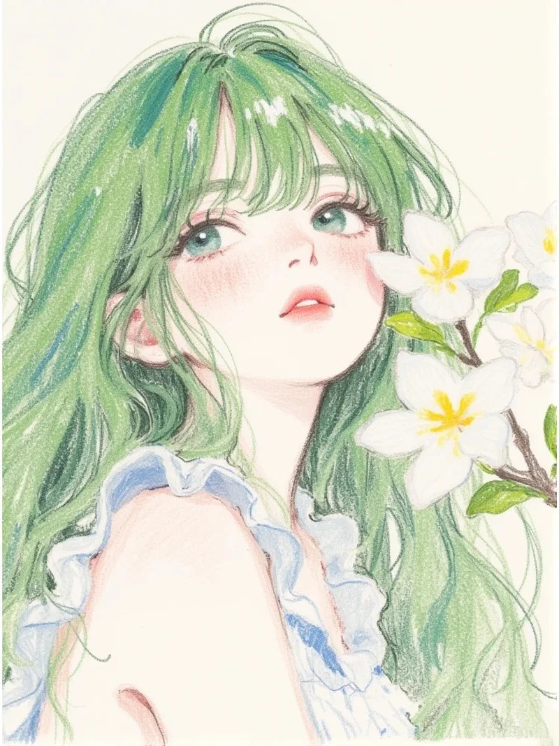 ảnh anime màu xanh lá cây với ánh sáng đẹp