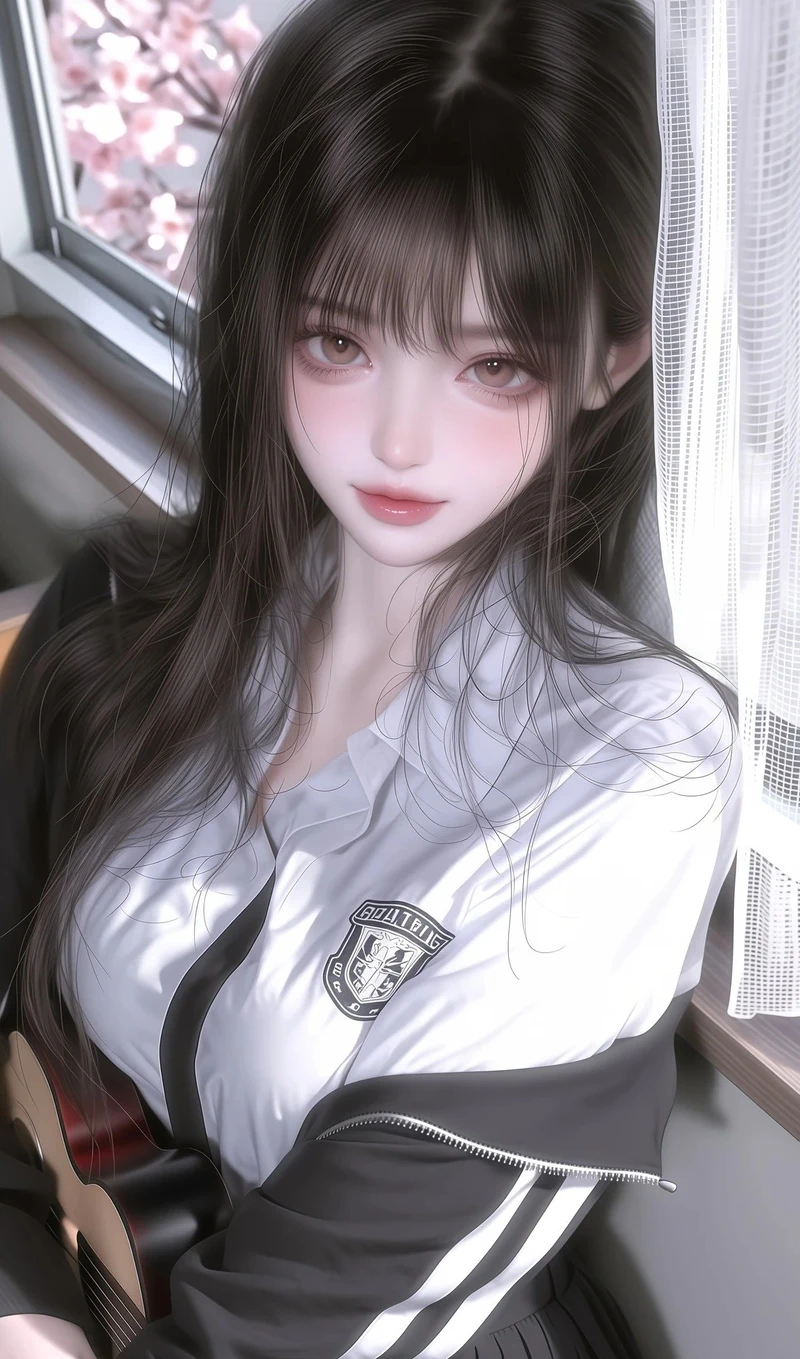 ảnh anime nữ học sinh bên cửa sổ
