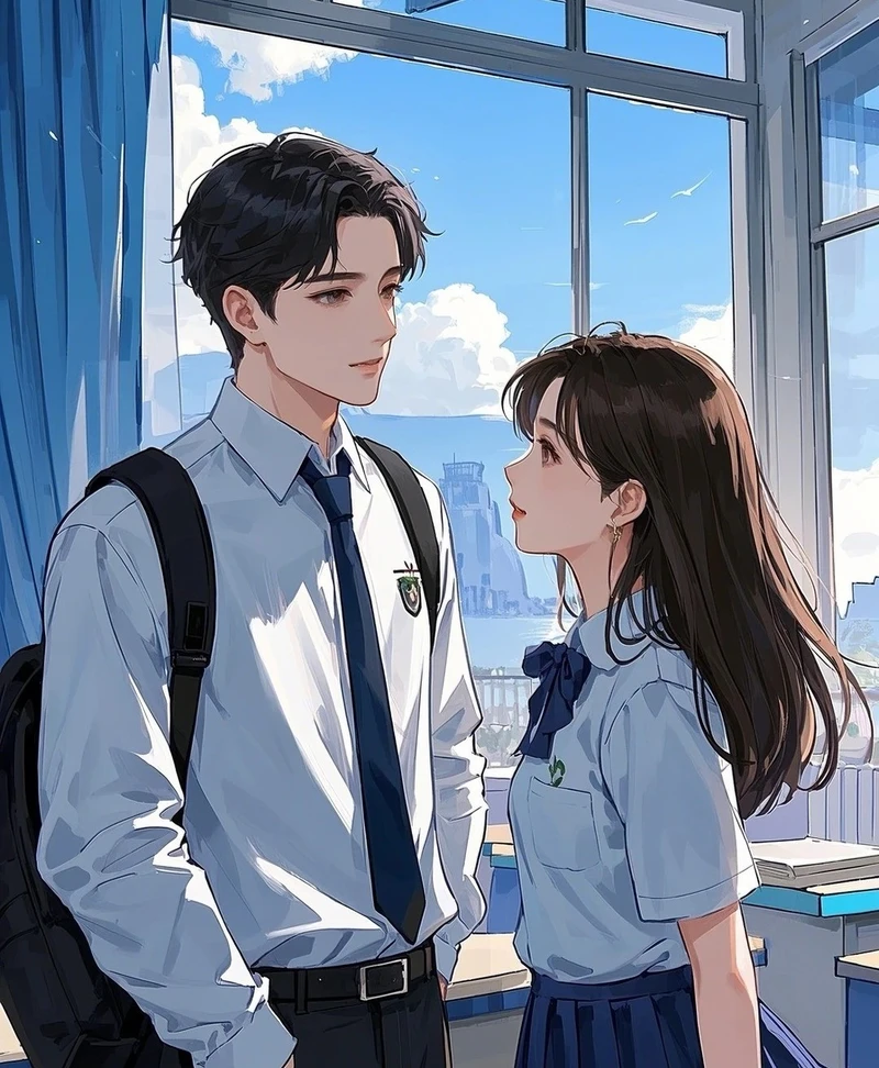ảnh anime nữ học sinh giữa hoàng hôn