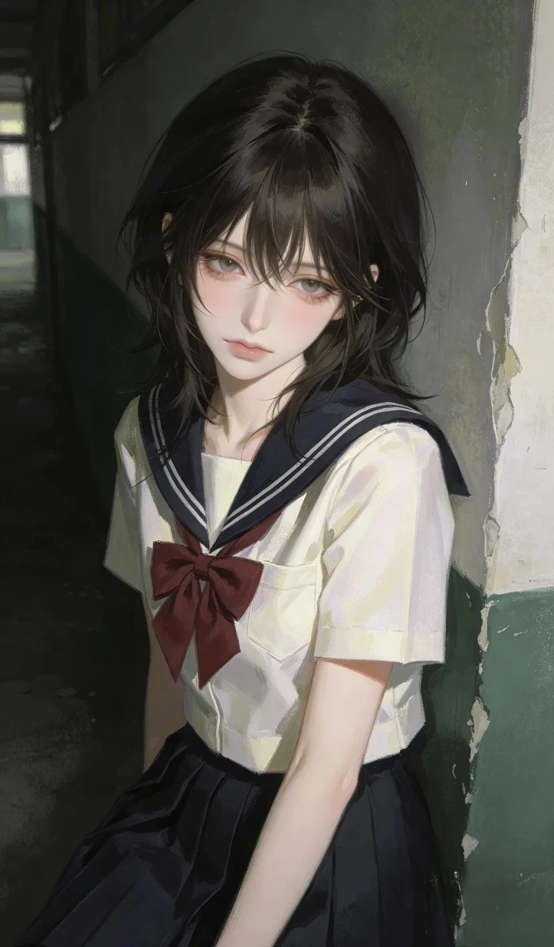ảnh anime nữ học sinh ngoài hành lang