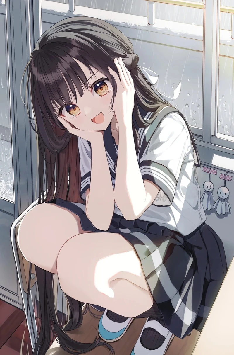 ảnh anime nữ học sinh nhìn xa xăm