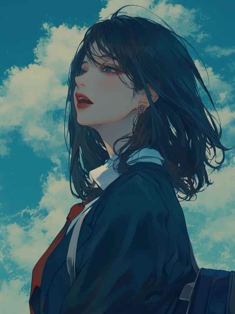 ảnh anime nữ học sinh trong sân trường