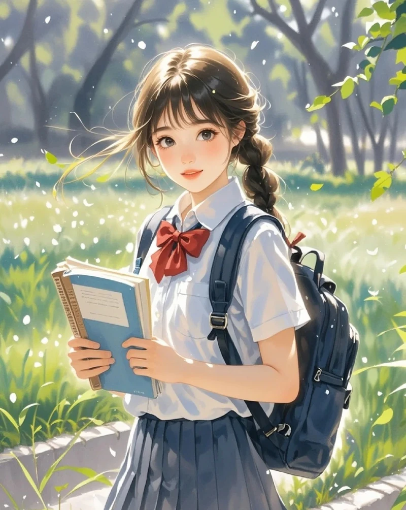 ảnh anime nữ học sinh tươi cười