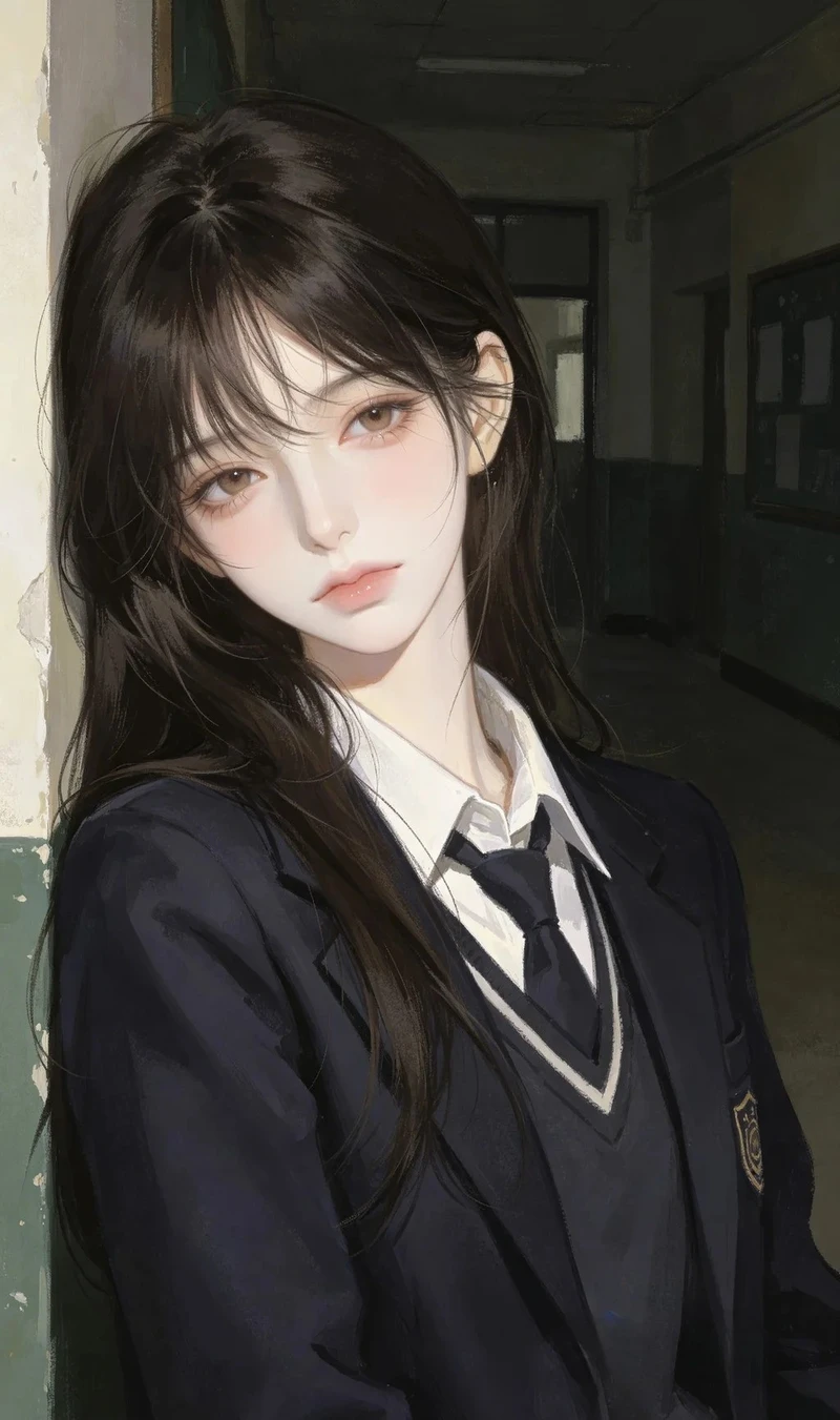 ảnh anime nữ học sinh với nụ cười nhẹ