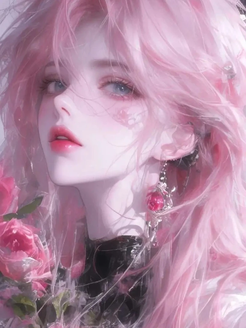 ảnh anime nữ tóc hồng dưới ánh hoàng hôn đầy thơ mộng