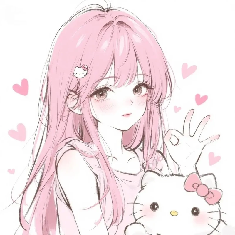 ảnh anime nữ tóc hồng ngồi bên khung cửa sổ lãng mạn