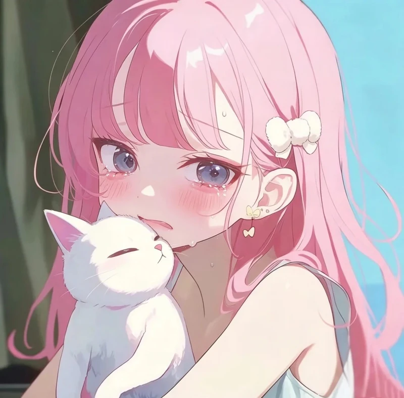 ảnh anime nữ tóc hồng với đôi mắt màu xanh nổi bật