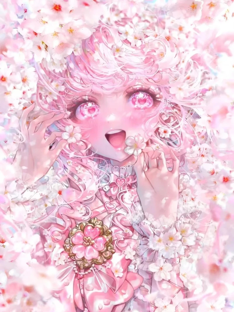 ảnh anime nữ tóc hồng với nụ cười trong trẻo đáng yêu