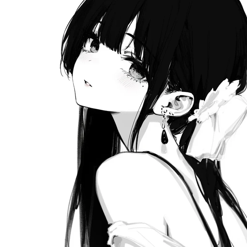ảnh anime nữ trắng đen cho profile mạng xã hội
