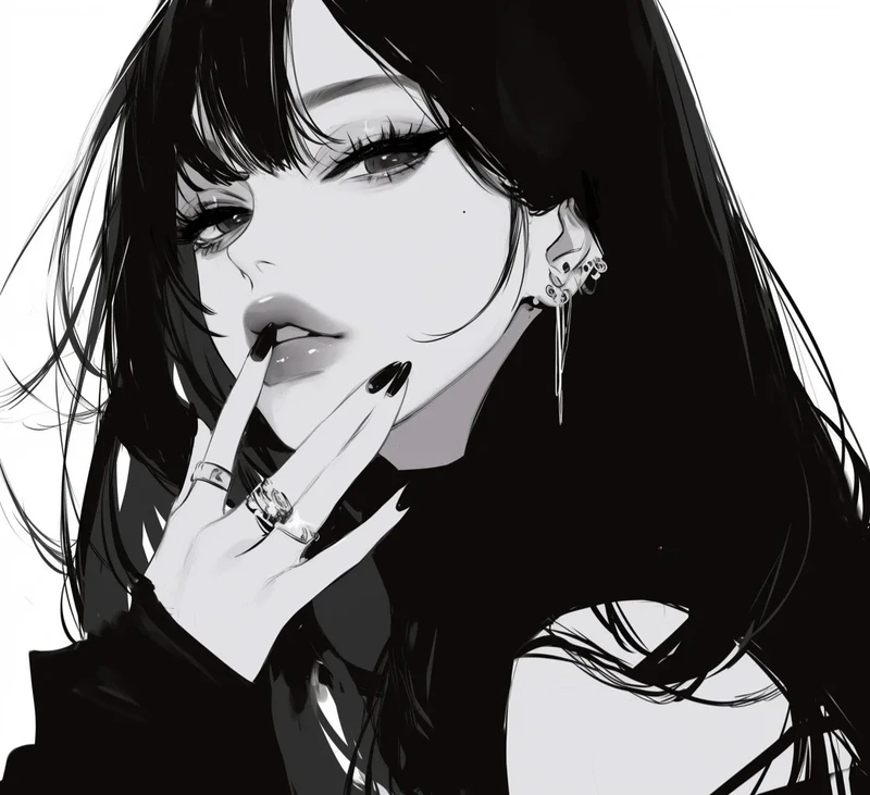 ảnh anime nữ trắng đen với nét vẽ tinh tế