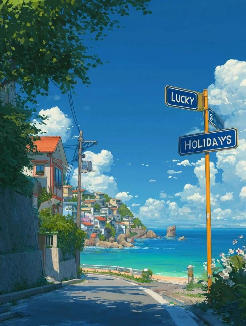 ảnh biển anime có mây trời và ánh nắng dịu dàng