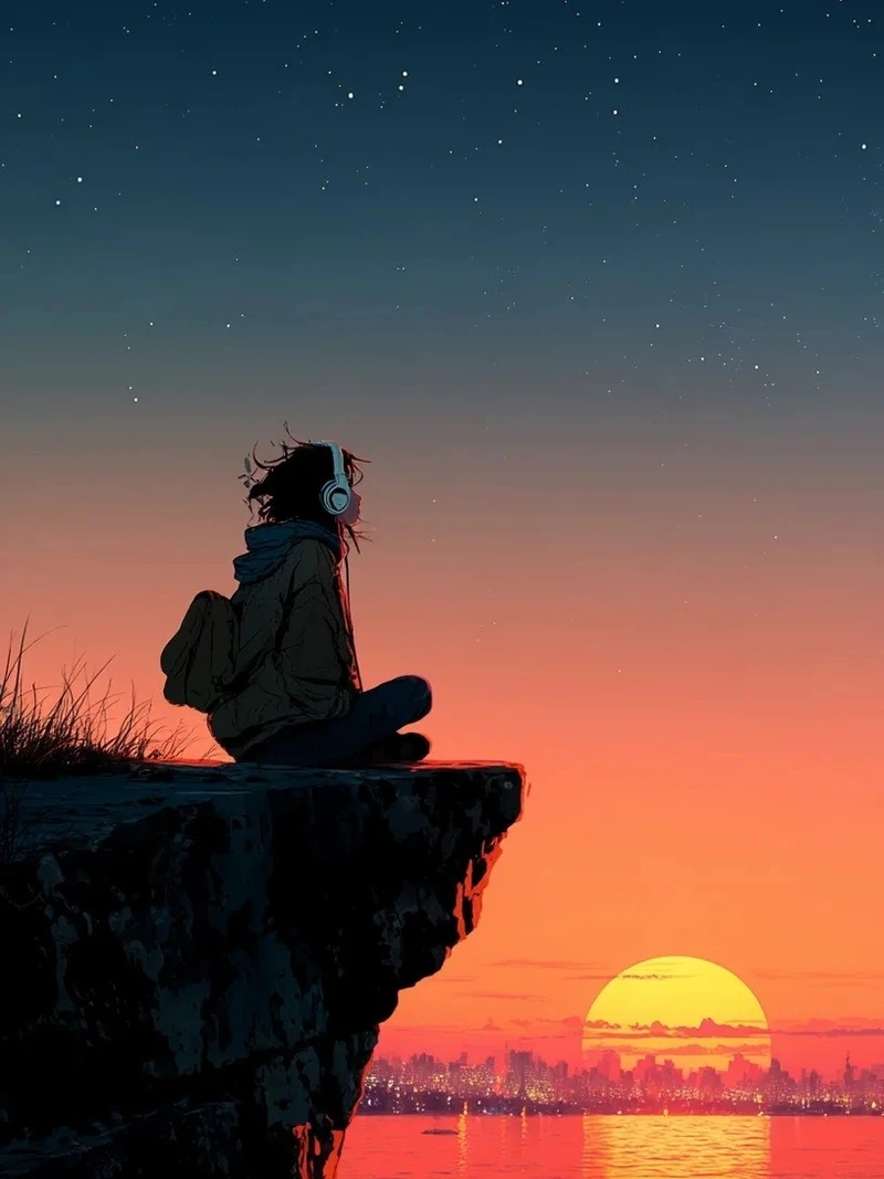 ảnh hoàng hôn anime giữa thiên nhiên