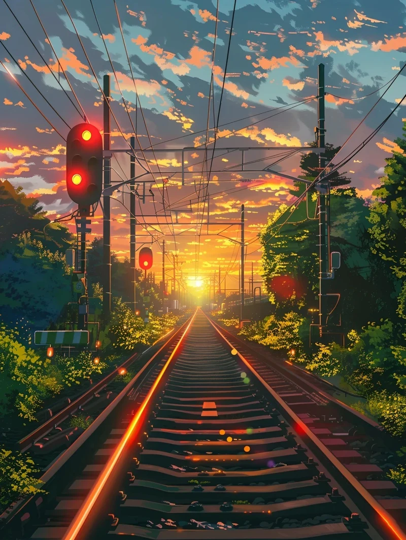 ảnh hoàng hôn anime sắc cam đỏ