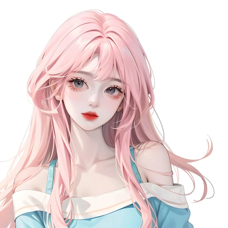 ảnh nữ anime tóc hồng với mái tóc dài bay trong gió