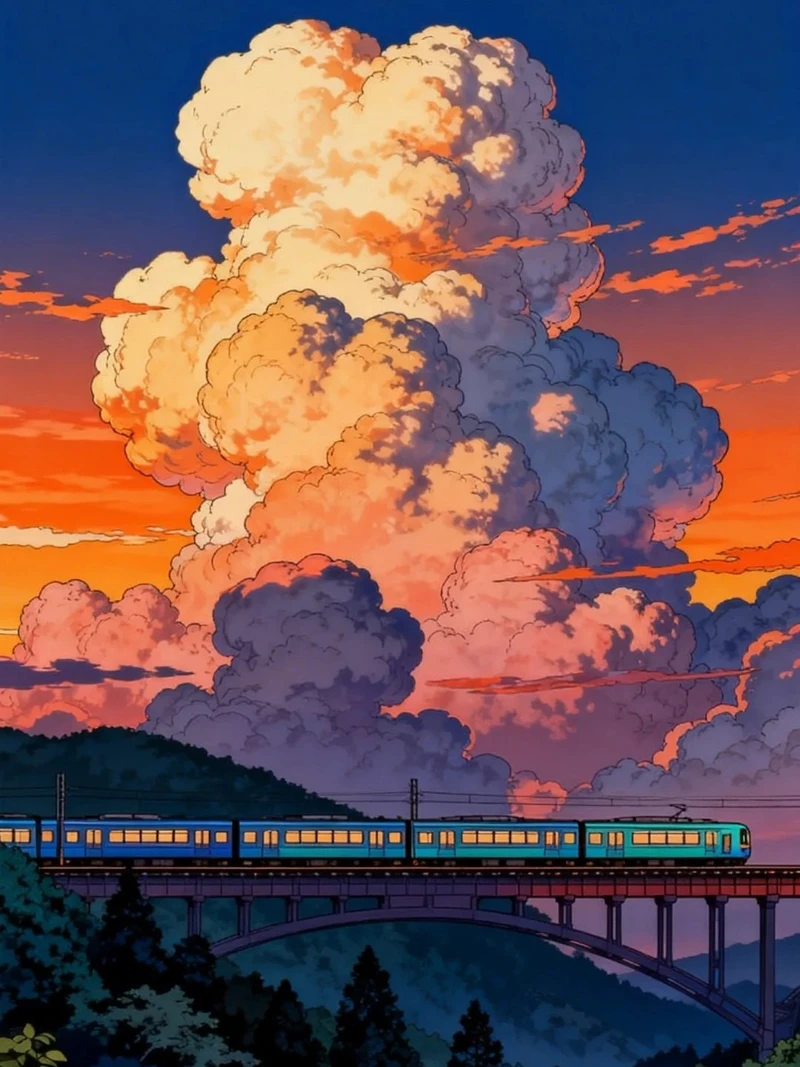 anime ảnh hoàng hôn bên bến tàu