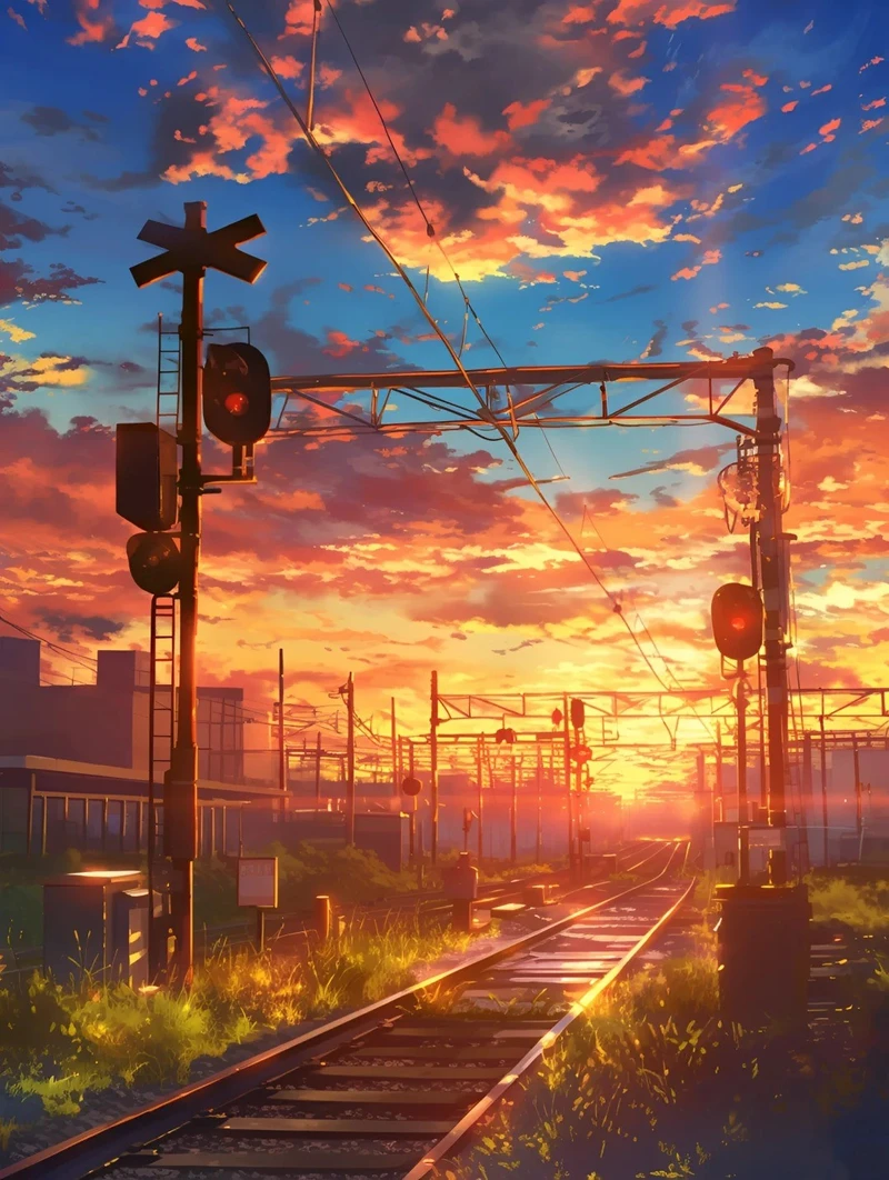 anime ảnh hoàng hôn trên cánh đồng