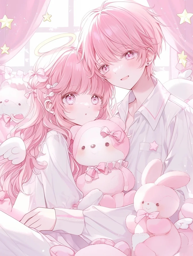 anime ảnh màu hồng với nhân vật nữ xinh xắn