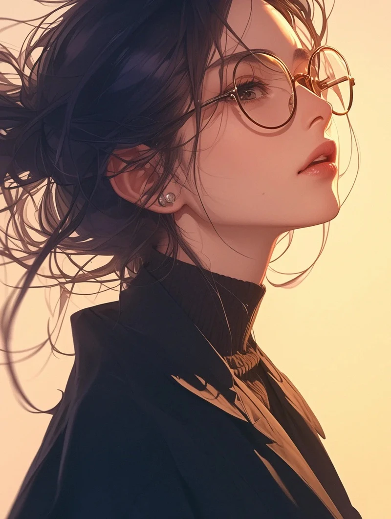 anime đeo kính ảnh nữ tóc dài xinh xắn