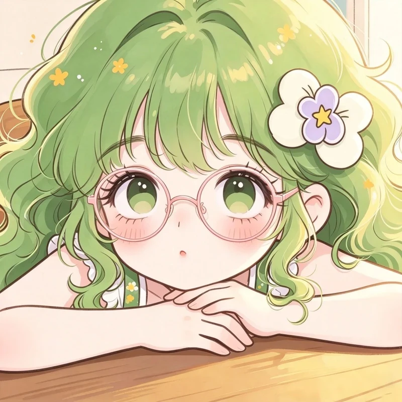 anime xanh lá cây ảnh nhân vật dễ thương
