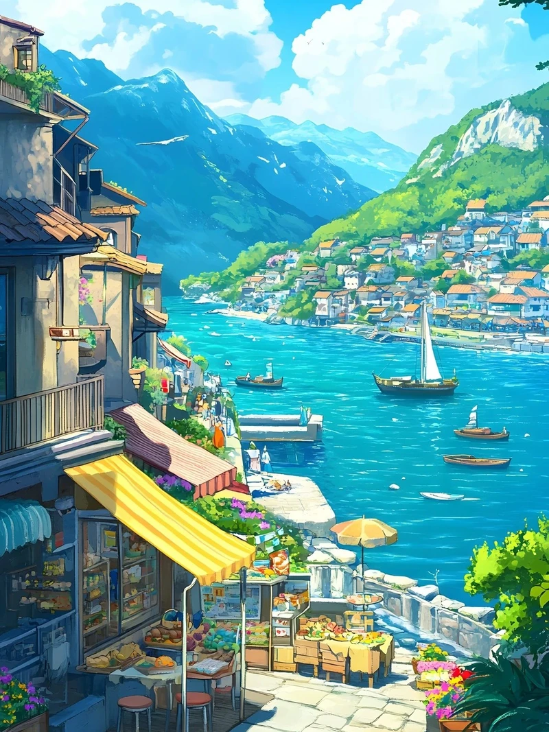 biển anime dưới ánh nắng chiều cực kỳ thơ mộng