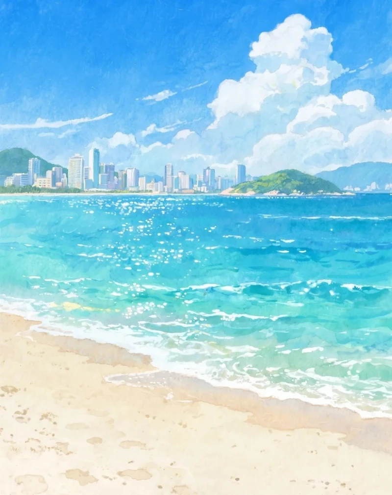biển anime dưới bầu trời đêm huyền ảo và thơ mộng