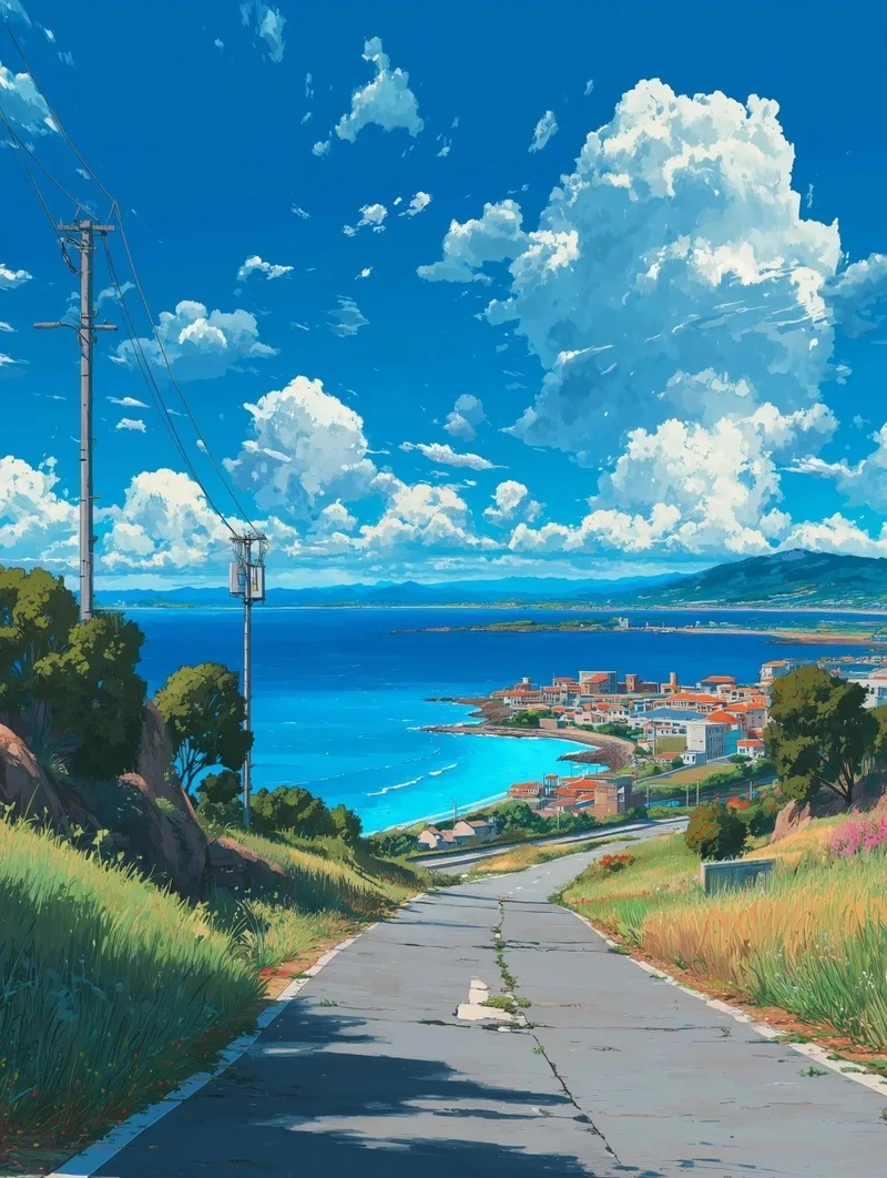 biển anime tuyệt đẹp dưới bầu trời hoàng hôn đỏ cam