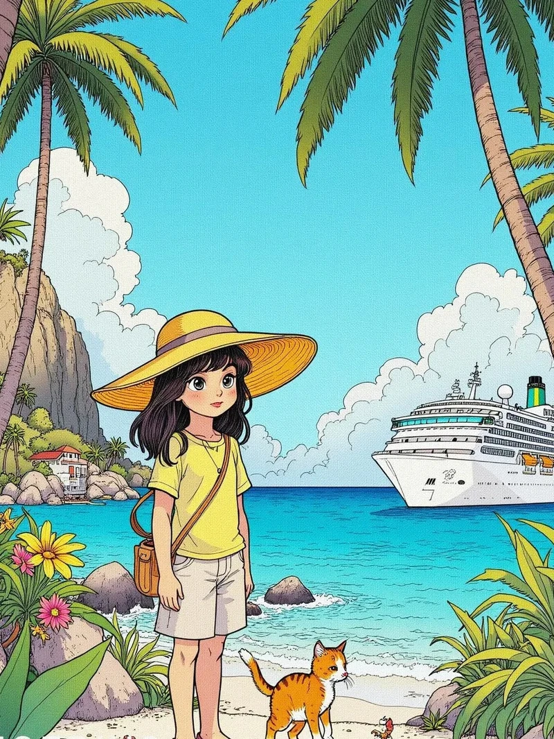 cảnh biển anime đẹp với mây trắng và gió biển
