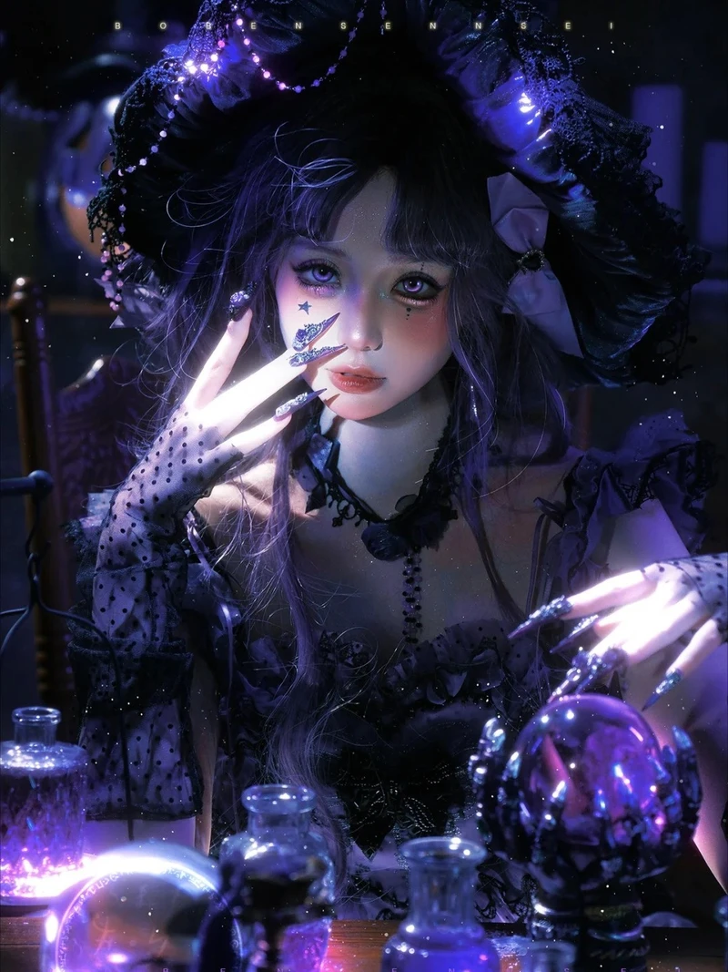 cosplay phù thủy với mèo đen dễ thương