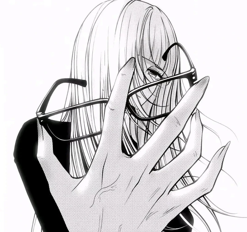 cute ảnh anime đeo kính nữ tóc dài xinh xắn