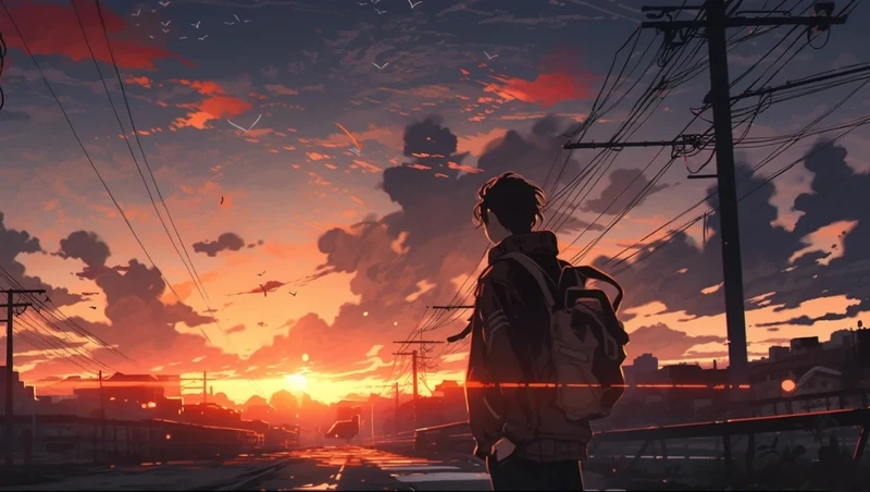 góc phố ảnh hoàng hôn anime
