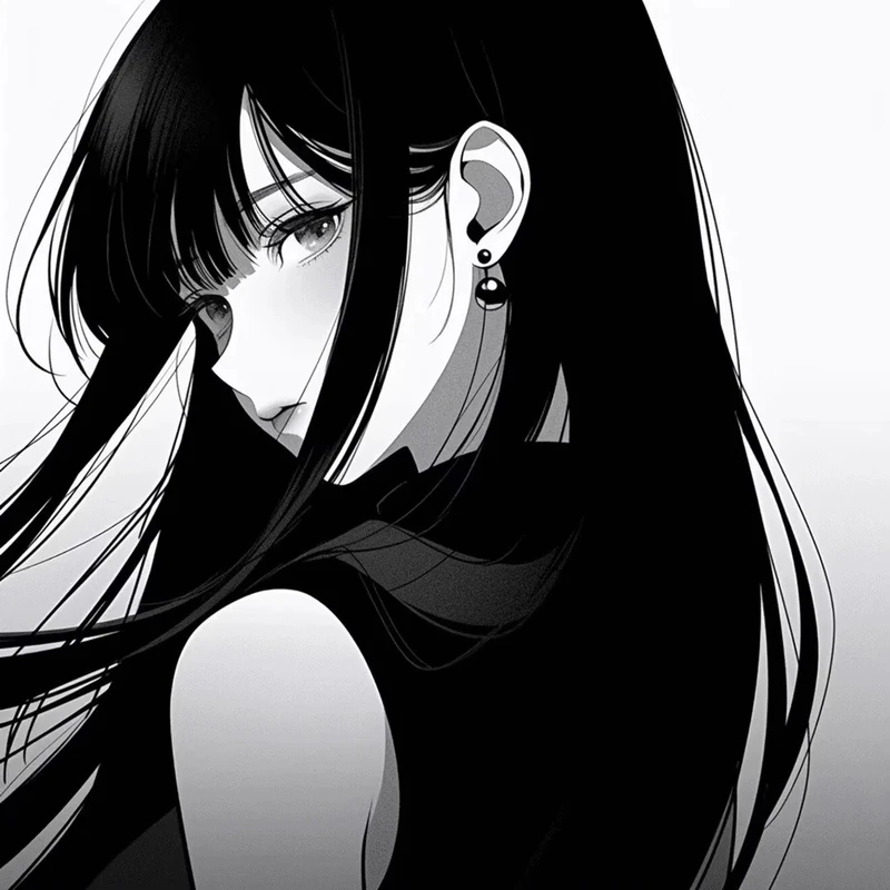 hình ảnh anime nữ trắng đen cá tính