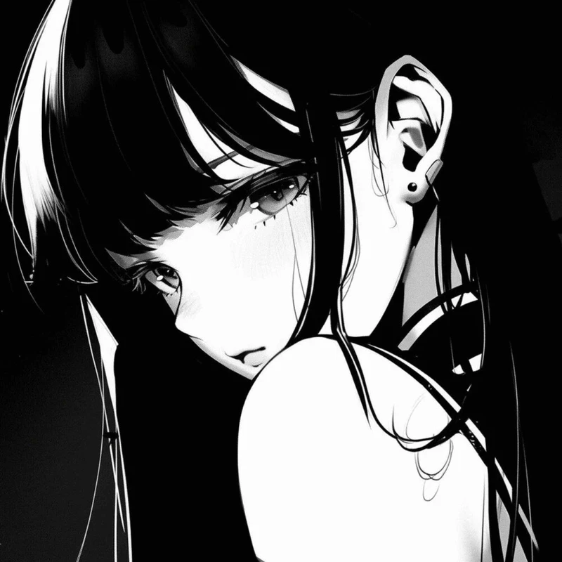 hình anime trắng đen nữ dễ thương