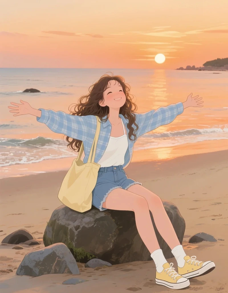 hình nền biển anime xanh ngắt dưới bầu trời trong trẻo