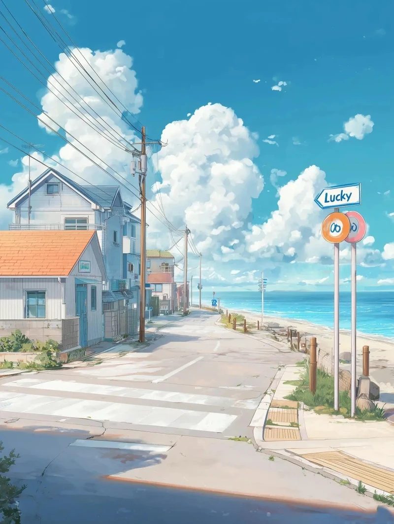 khung cảnh biển anime với những con sóng xanh biếc
