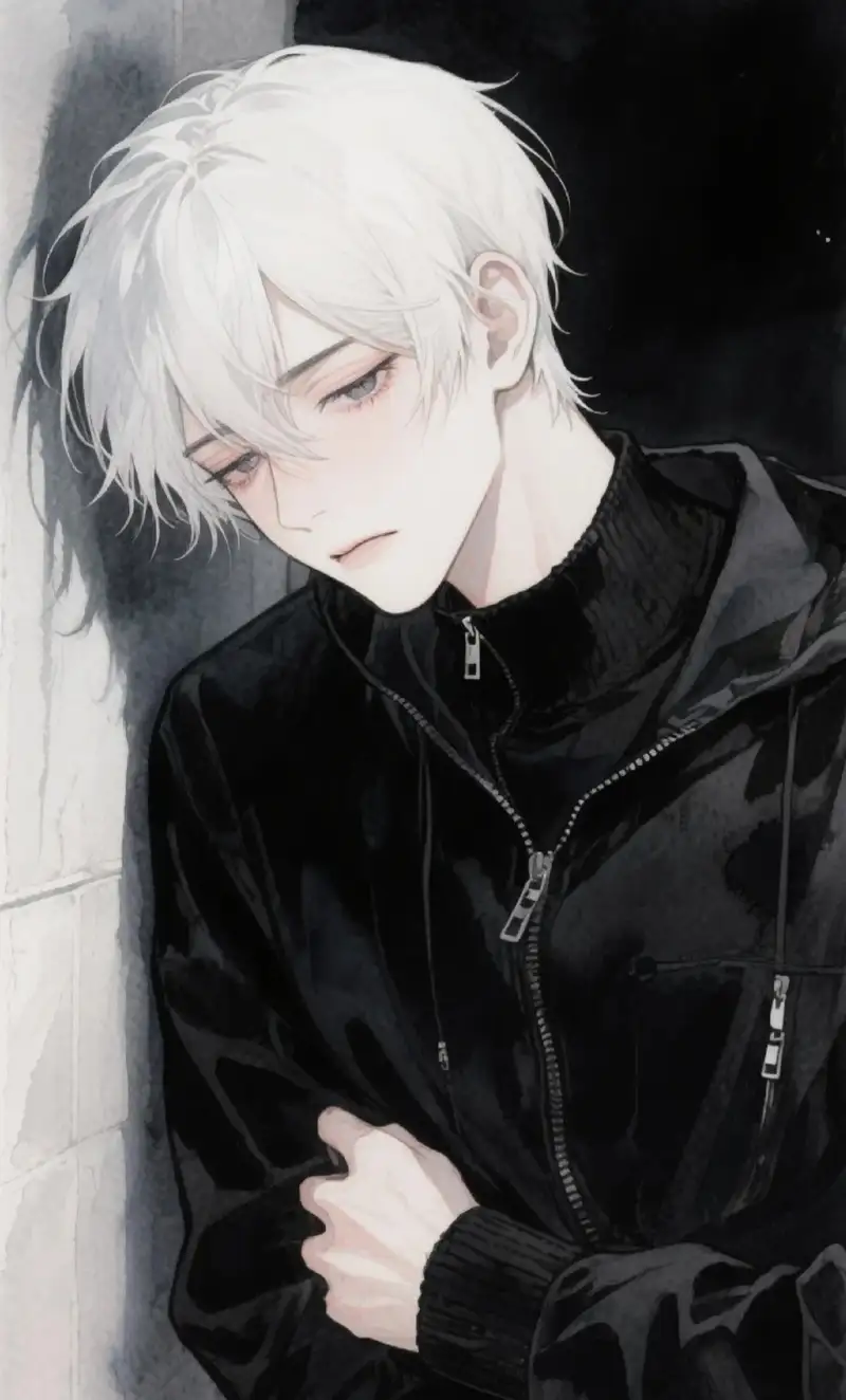 ảnh anime nam tóc trắng buồn tâm trạng