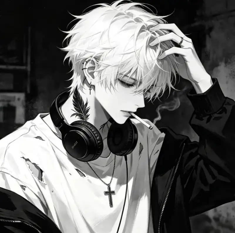 ảnh anime nam trắng đen dễ thương