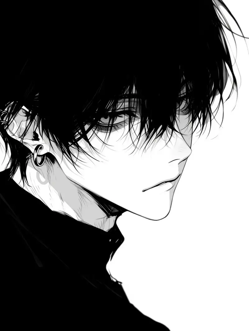 ảnh anime nam trắng đen sắc nét