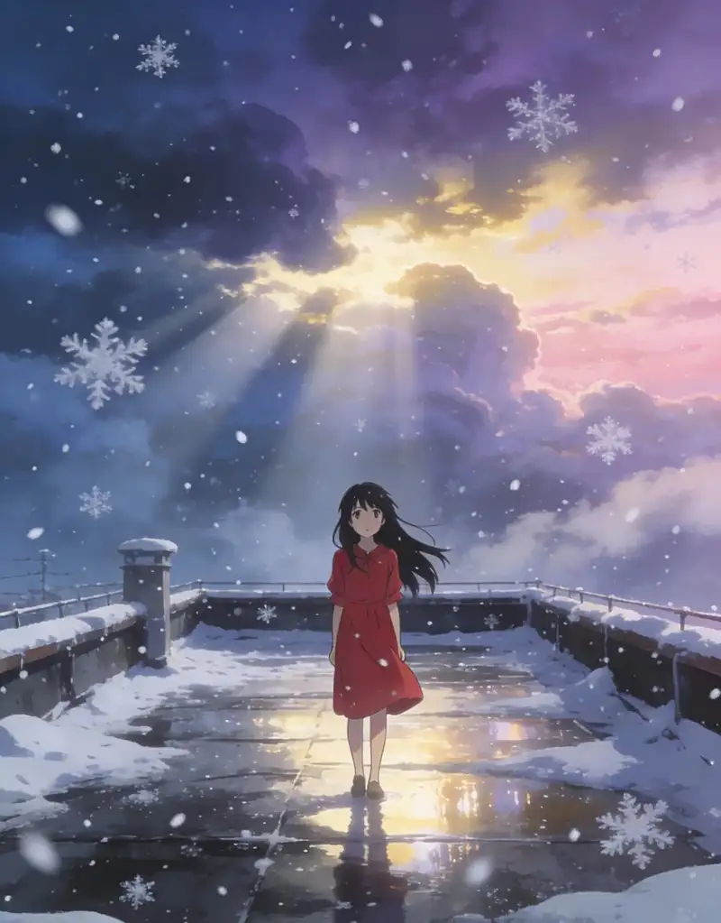 ảnh tuyết rơi anime dưới trời đêm