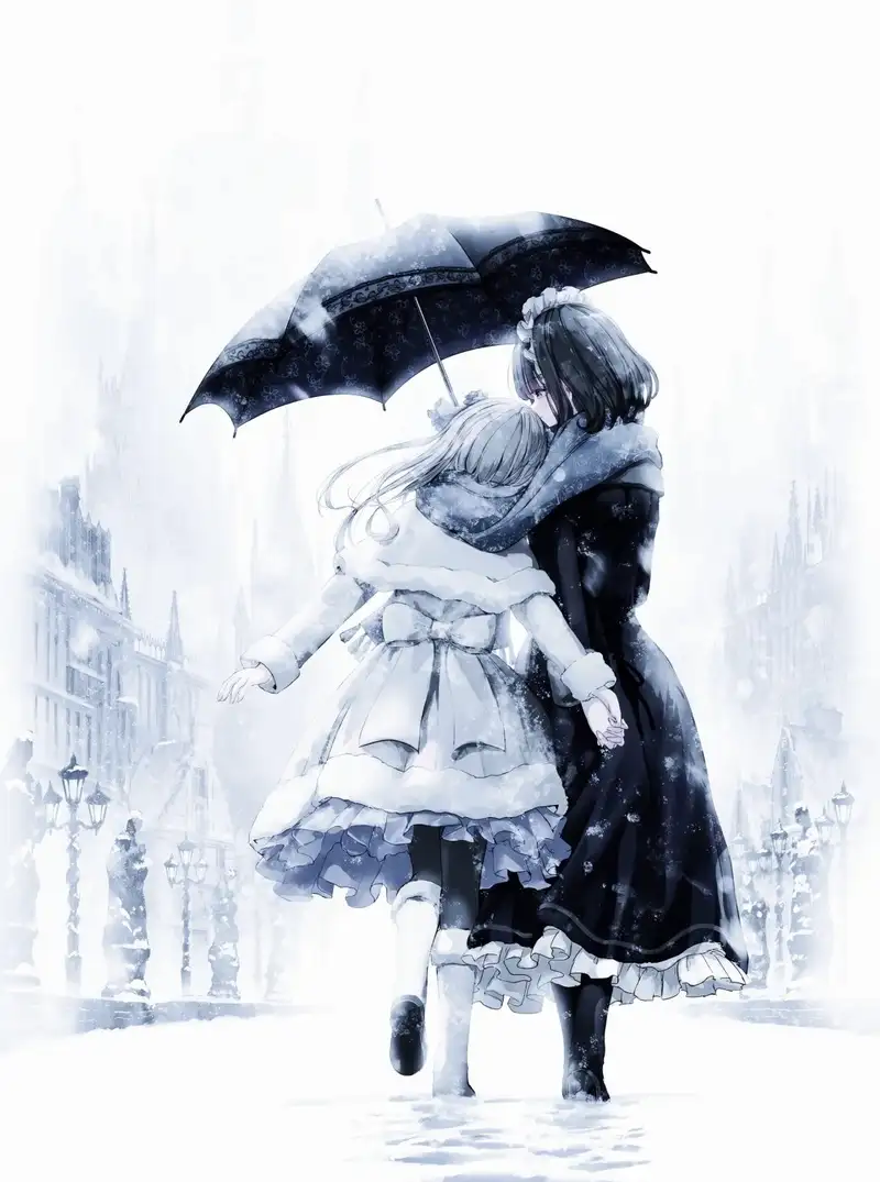 anime ảnh tuyết rơi ánh sáng huyền ảo