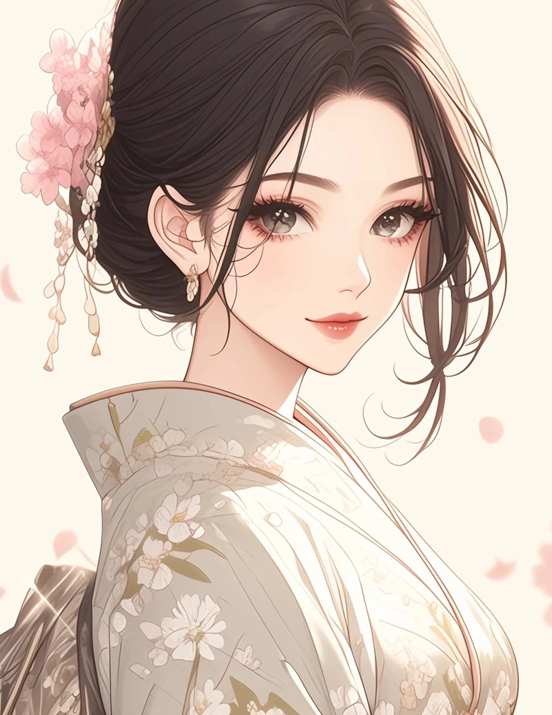 anime nữ mặc kimono hình ảnh đáng yêu