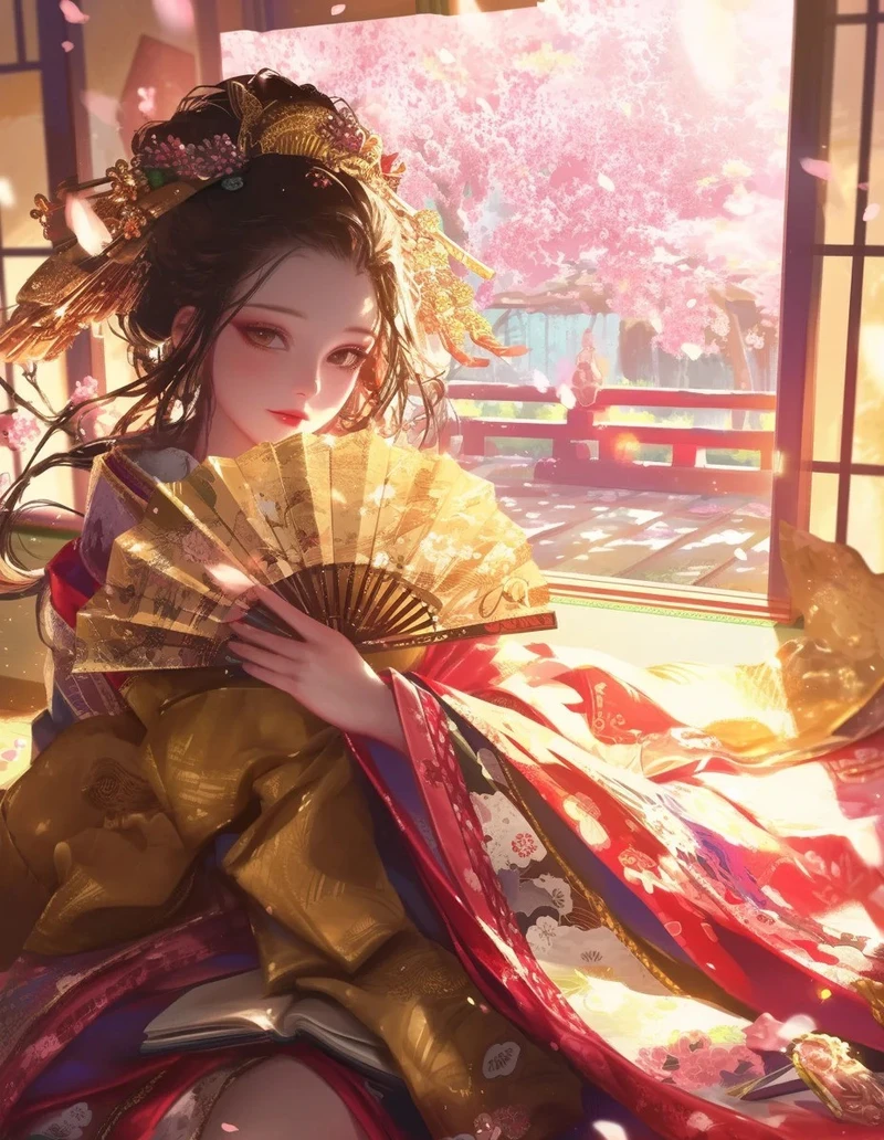 anime nữ mặc kimono hình ảnh lãng mạn