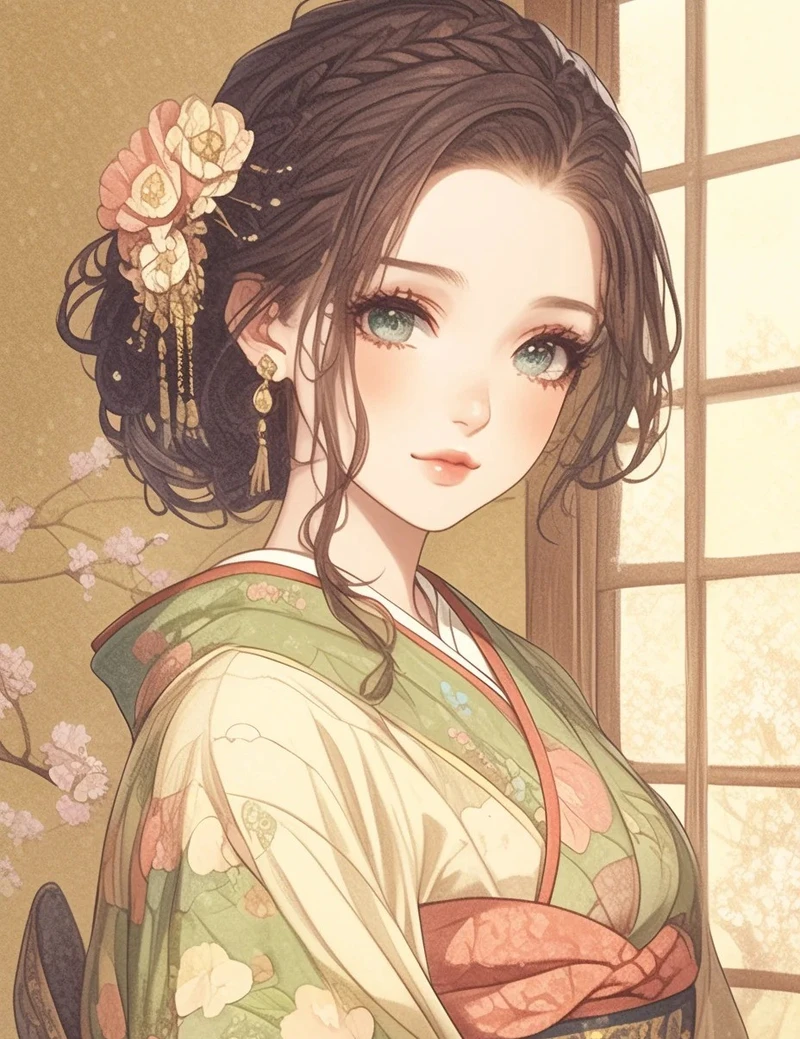 anime nữ mặc kimono hình ảnh nghệ thuật