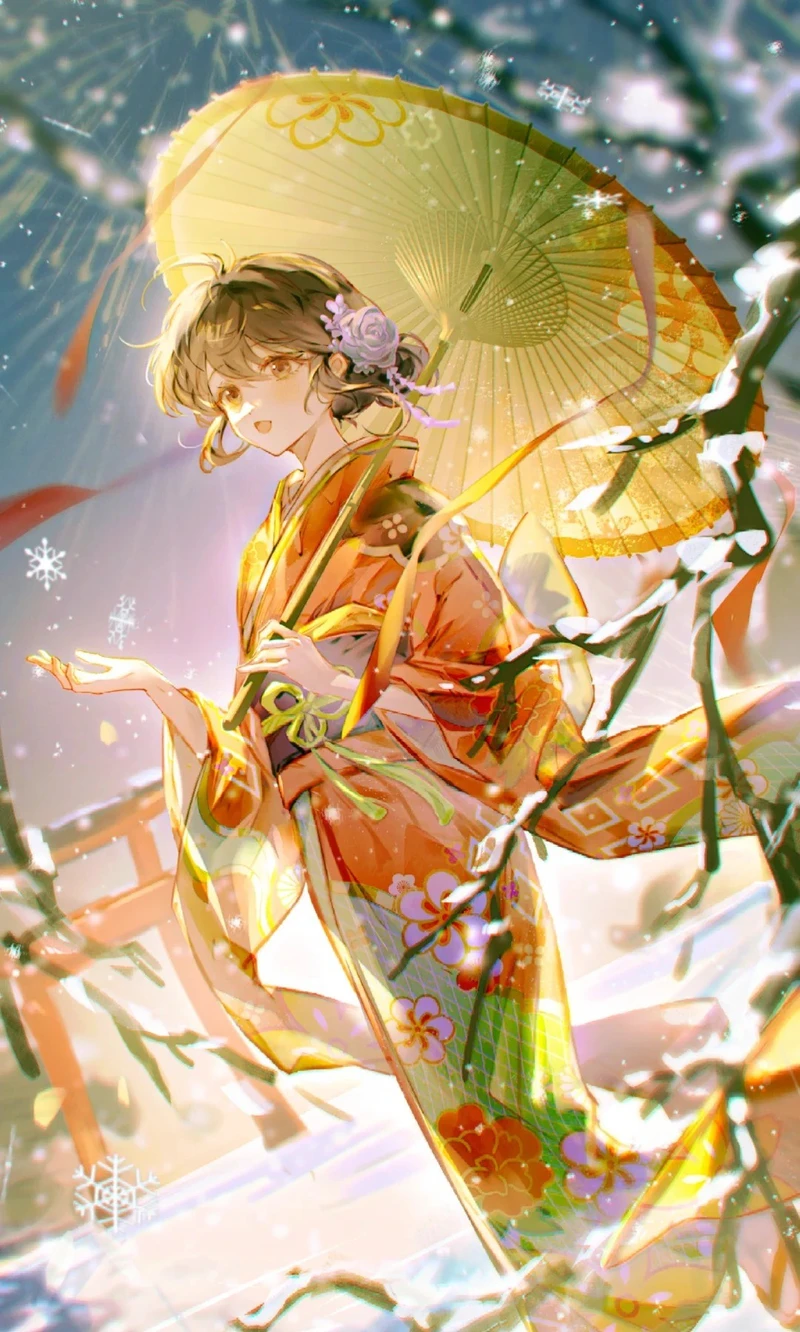 hình ảnh anime nữ mặc kimono cổ điển